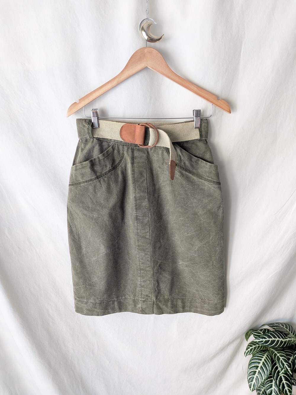 Vintage A. Byer Olive Green 100% Cotton Belted Utility Skirt